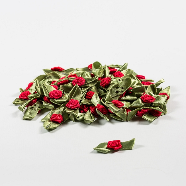 Small Red Ribbon Roses with Large Leaf, 100pcs
