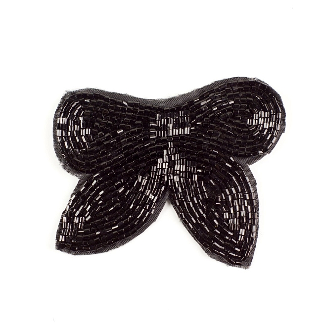 Black Beaded Bow Tie Applique, 5pcs