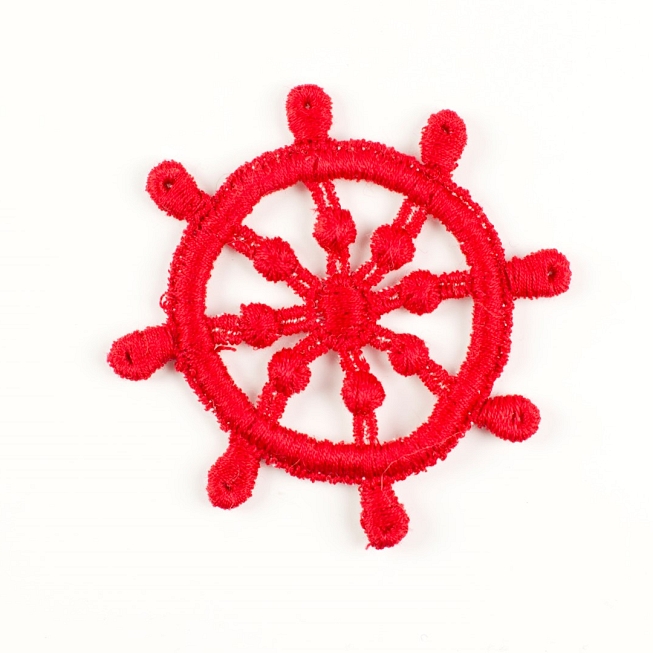 Red Ship Wheel Patch, 5pcs