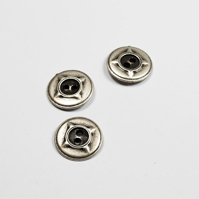 2-Hole Black & Silver Metal Button, 25pcs