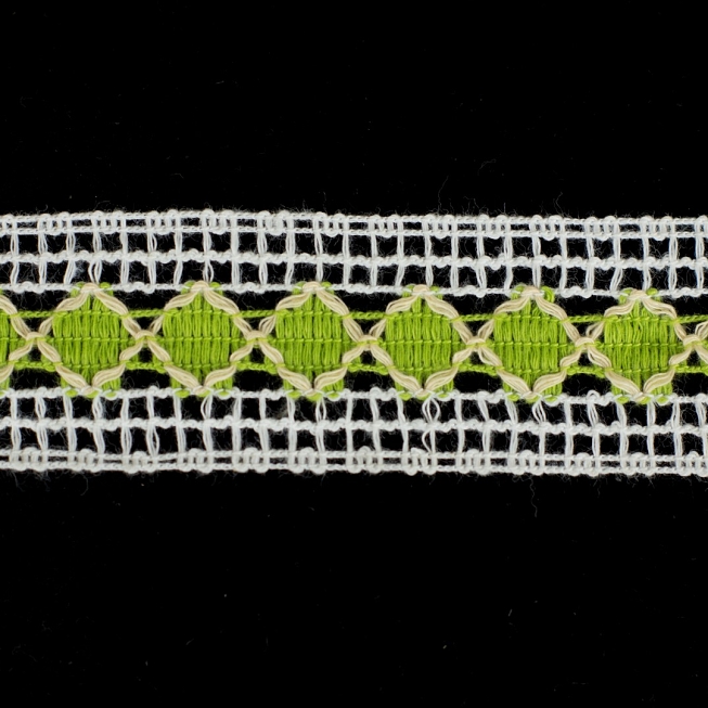 White, Green Crochet Lace, 25m