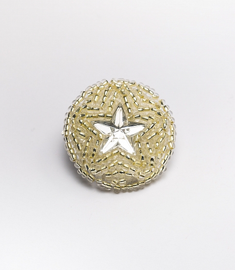 48L Silver Beaded Star Button, 10pcs