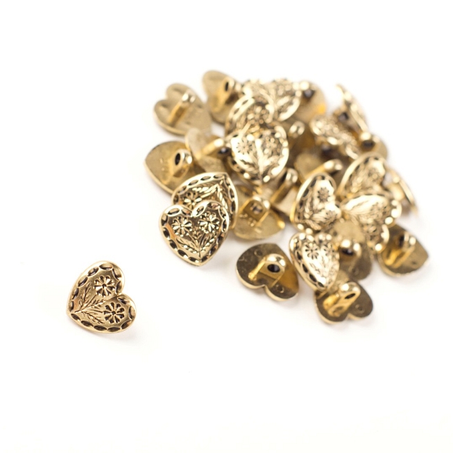 Gold Heart Buttons, 100pcs