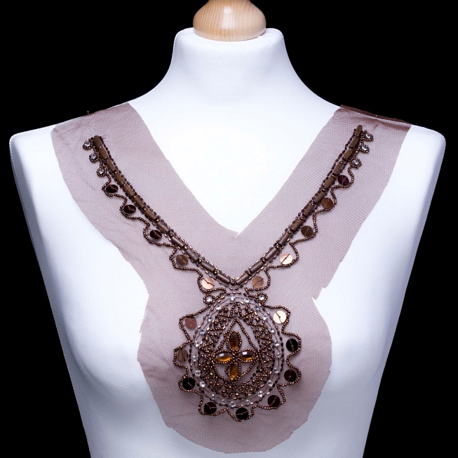 Beaded Brown Net Neckline