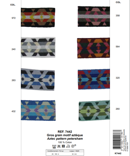 32mm Aztec Pattern Petersham, 25m