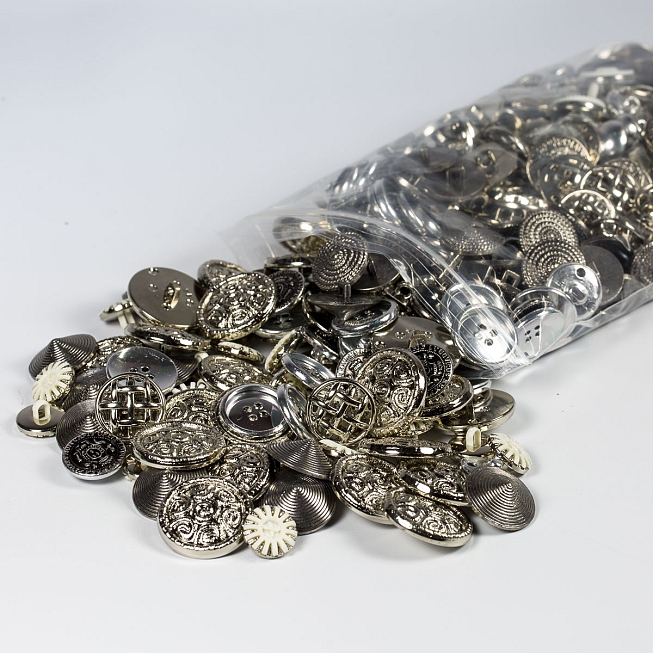 Assorted Silver Buttons Bag, 400g