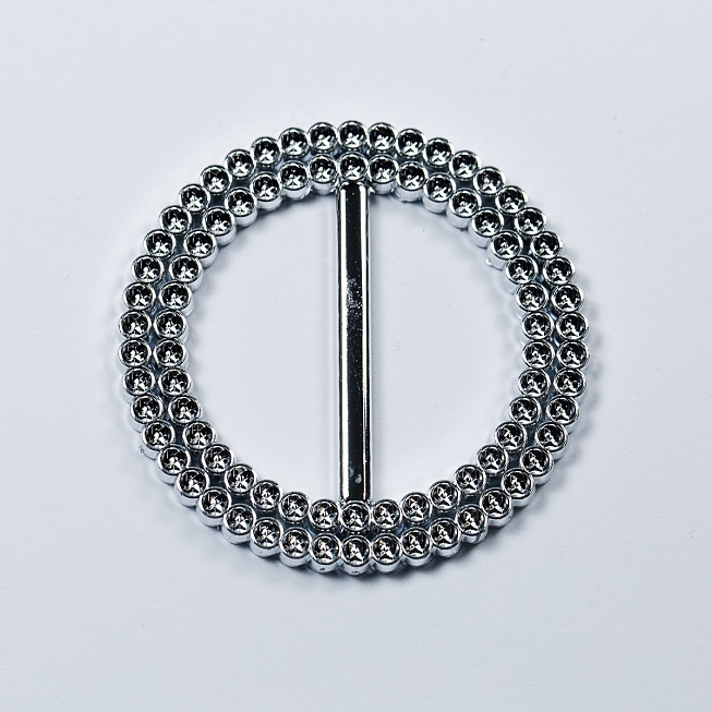 50mm Round Silver Imitation Diamante Slider Buckle