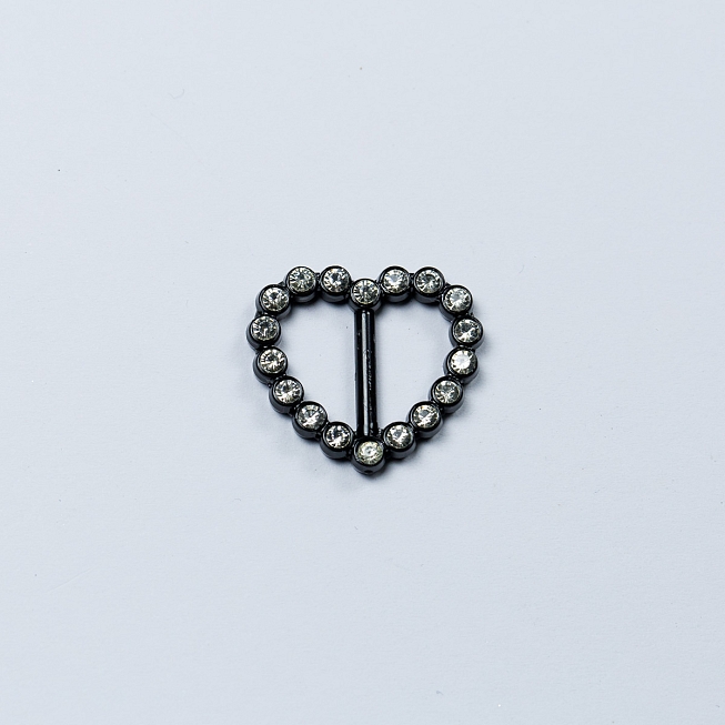 10mm Heart Shaped Black Diamante Slider Buckle