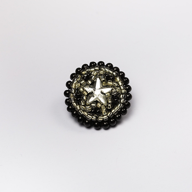 30L Black Beaded Star Button, 10pcs