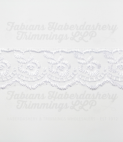 1½ inch White Embroidered Lace, 27.4m