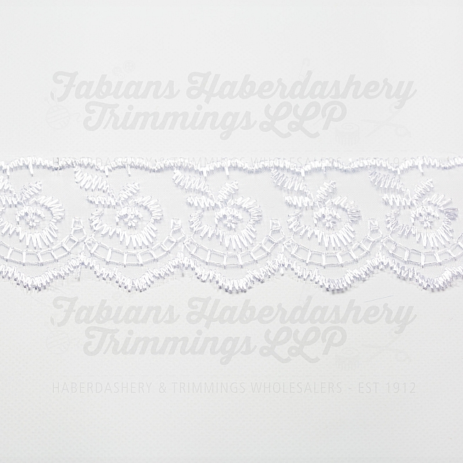 1½ inch White Embroidered Lace, 27.4m