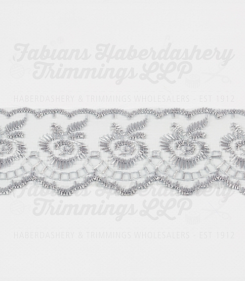 1½ inch Light Silver Embroidered Lace, 27.4m