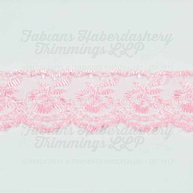 1½ inch Baby Pink Embroidered Lace, 27.4m