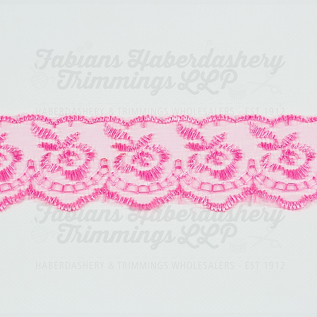 1½ inch Hot Pink Embroidered Lace, 27.4m