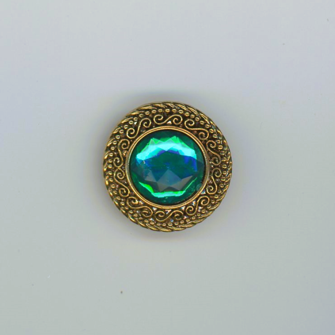 Gold w Green Jewel Button