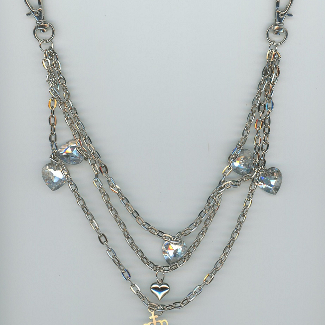 Silver Rhinestone Hearts Charm Chain Necklet