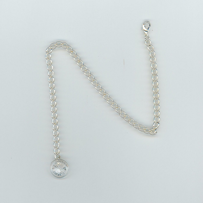 Silver Chain Clear Button Charm, 5pcs