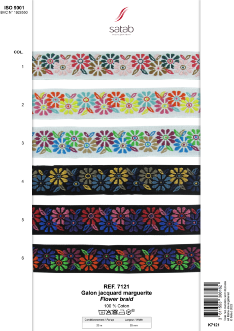 25mm Daisy Flower Jacquard Braid, 25m