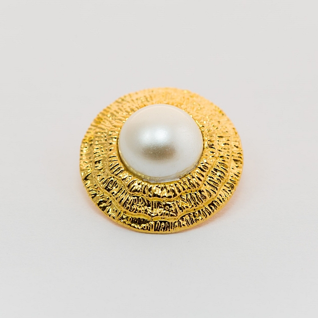 Gold Rim Pearl Shank Button, 50pcs