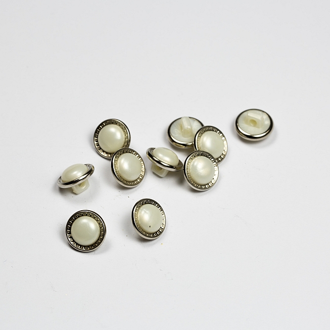 20L Silver Rim Pearl Shank Button, 100pcs