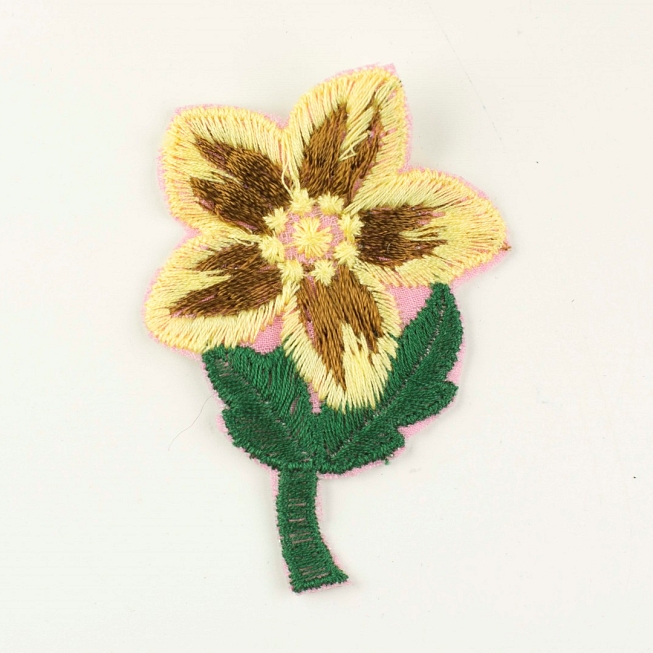 Cream Brown Green Embroidery Flower, 5pcs 