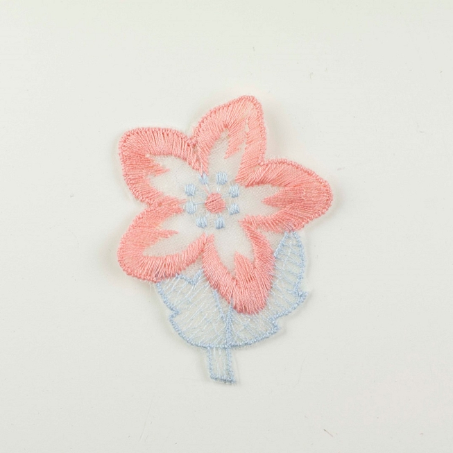 Pink Blue Embroidery Flower, 5pcs