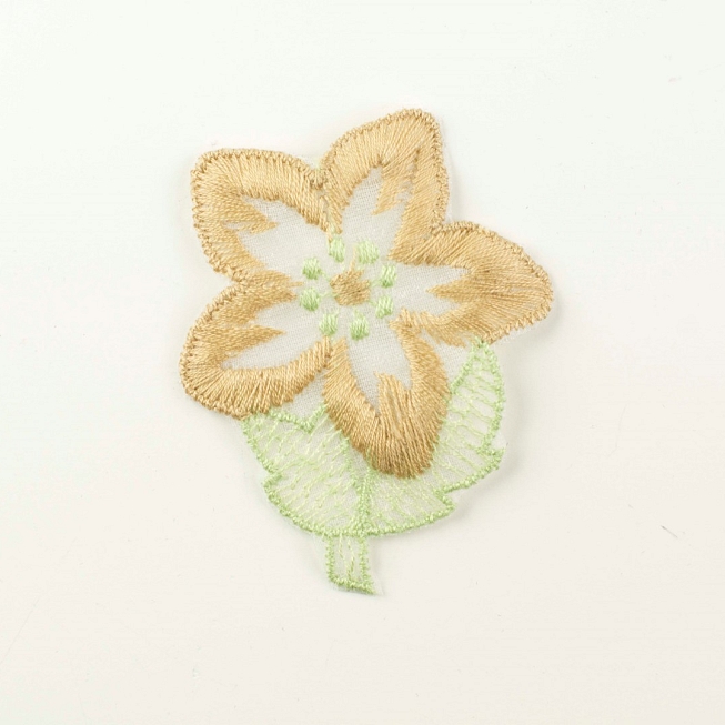 Brown Green Embroidery Flower, 5pcs