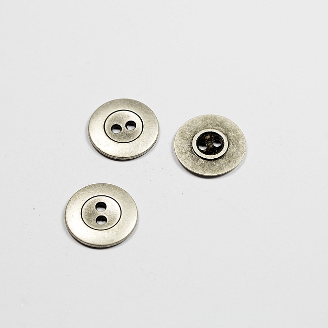 2-Hole Silver Matte Metal Button, 25pcs