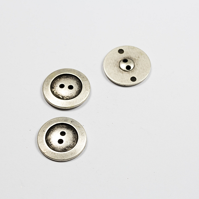 36 Ligne 2-Hole Silver Metal Button, 25pcs