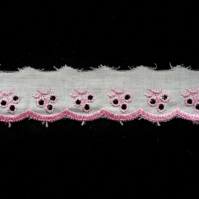 White with Pink Flat Broderie Anglaise, 54.8m