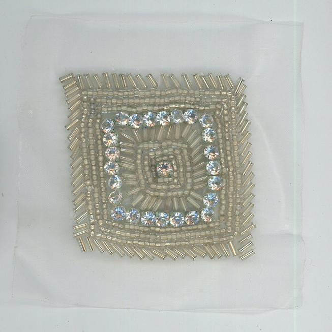 Silver Beaded Rhinestone Square Patch, 5pcs
