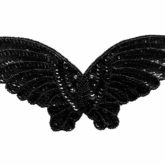 Large Black Sequined Butterfly Motif, 5pcs