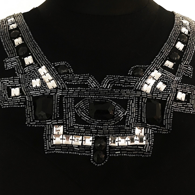Beaded Black/ Silver Net Neckline