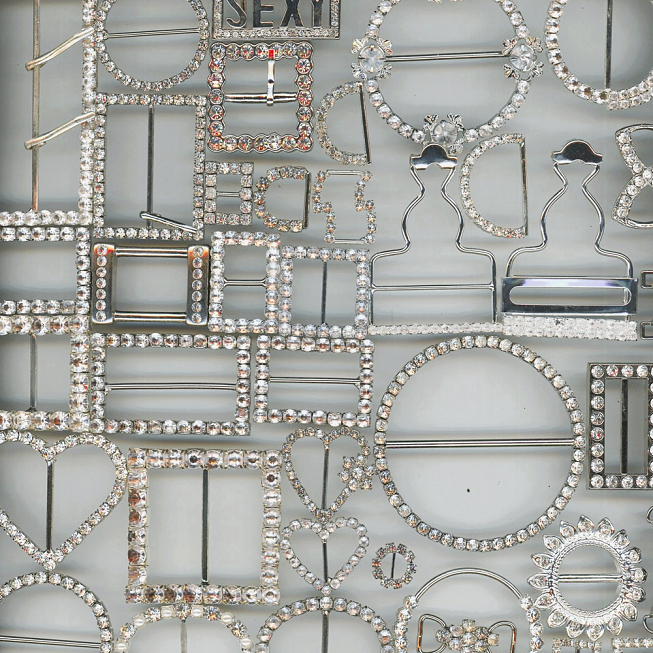 Assorted Silver Rhinestone Buckle Mix, 50pcs