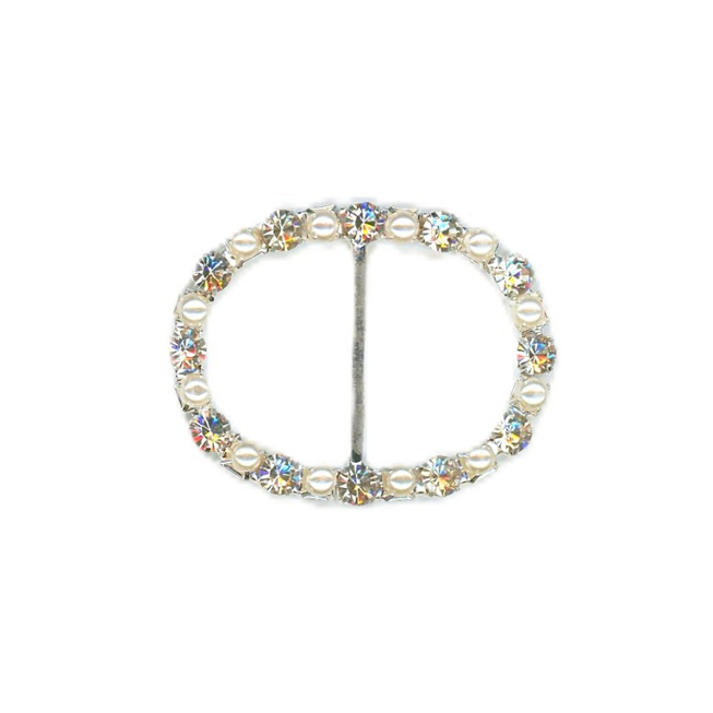 25mm Oval Pearl Diamante Buckle