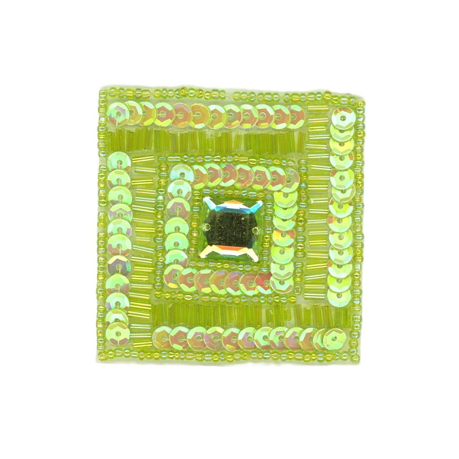 Lime Green Beaded Square Patch, 5pcs