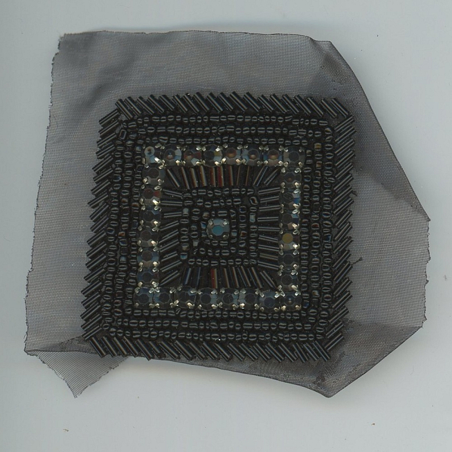 All Black Beaded Rhinestone Square Patch, 5pcs