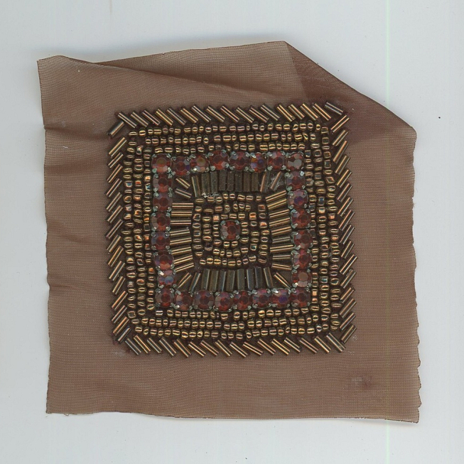Brown Beaded Rhinestone Square Patch, 5pcs
