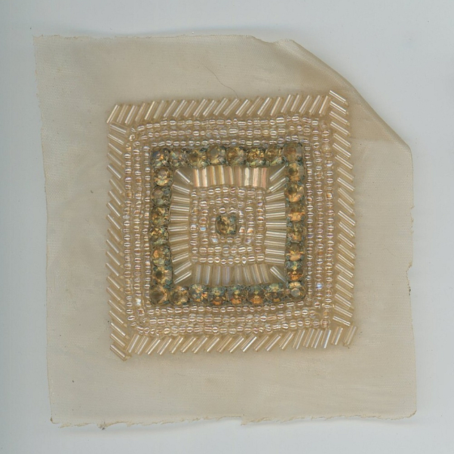 Beige Beaded Rhinestone Square Patch, 5pcs