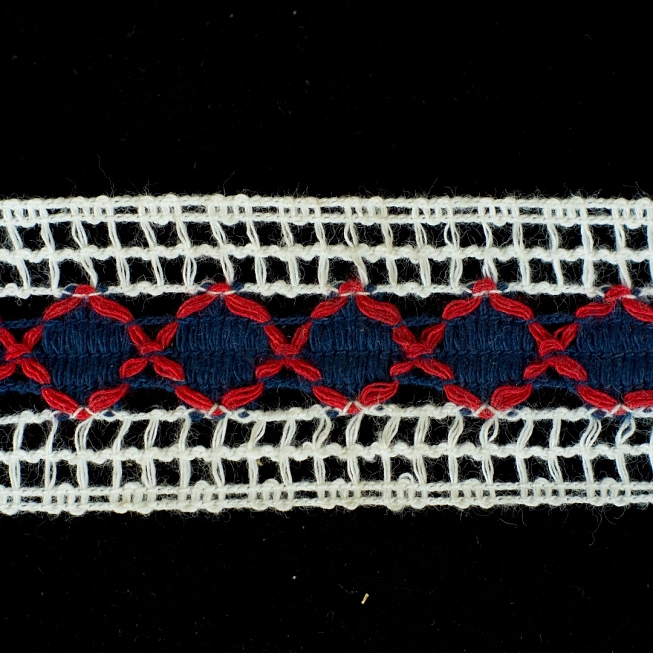 White, Navy Crochet Lace, 25m